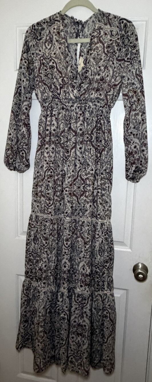 LOVESTITCH Bohemian Paisley Tiered Maxi Dress - Romantic Lace Size Large
